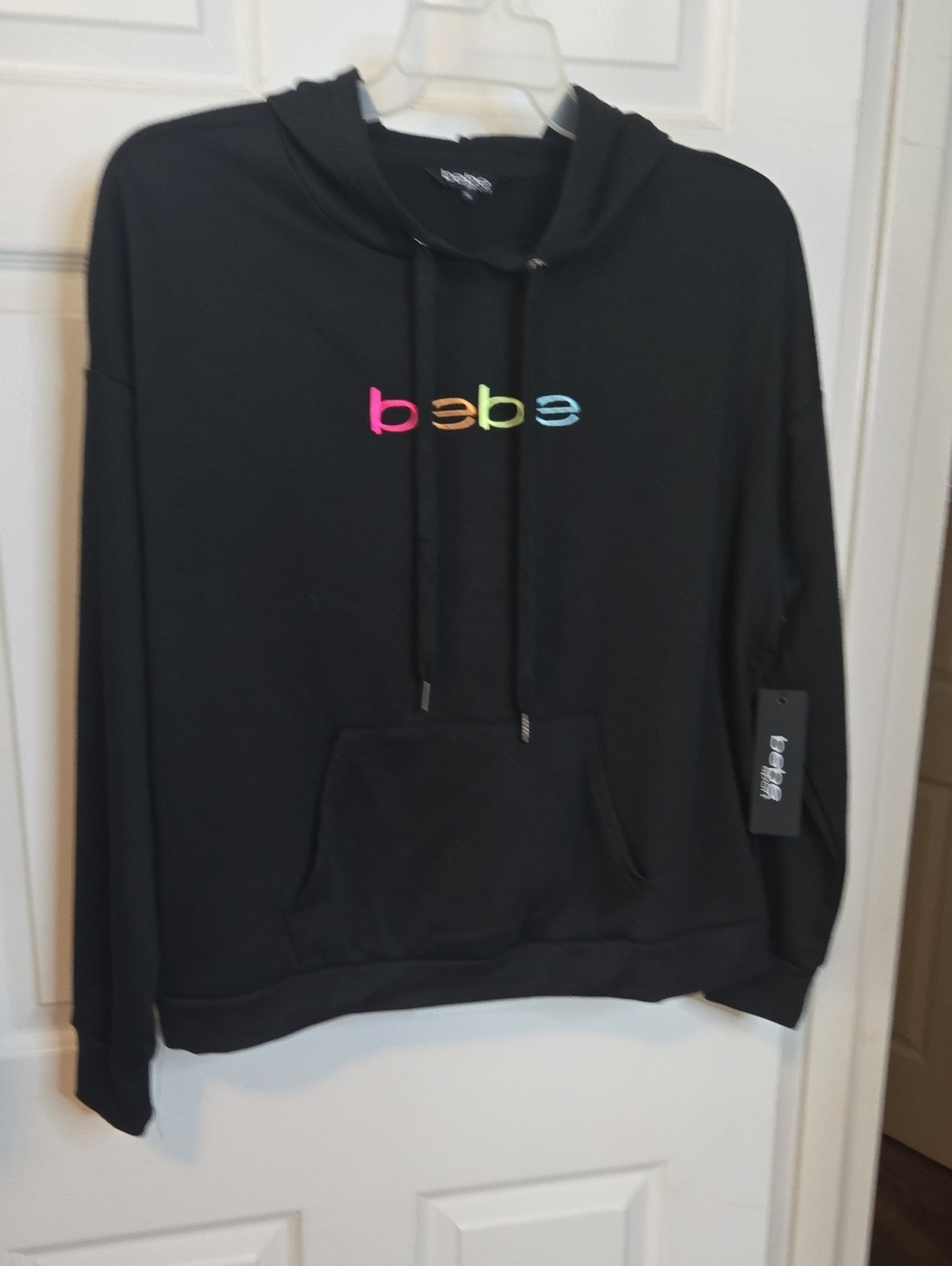 bebe Black Hoodie Sweater with Rainbow Logo